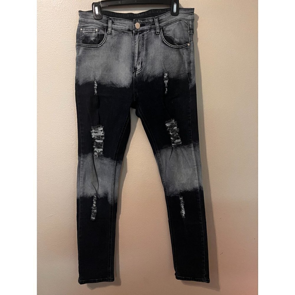 Women's Black & Grey Striped Skinny Jeans Size 33 [EXCELLENT]